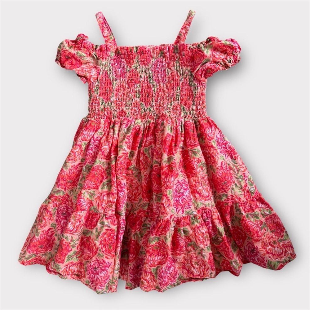Haute Hippie Girl Floral Smocked Dress 3T Pink Tiered Ruffle Twirl Roses Easter